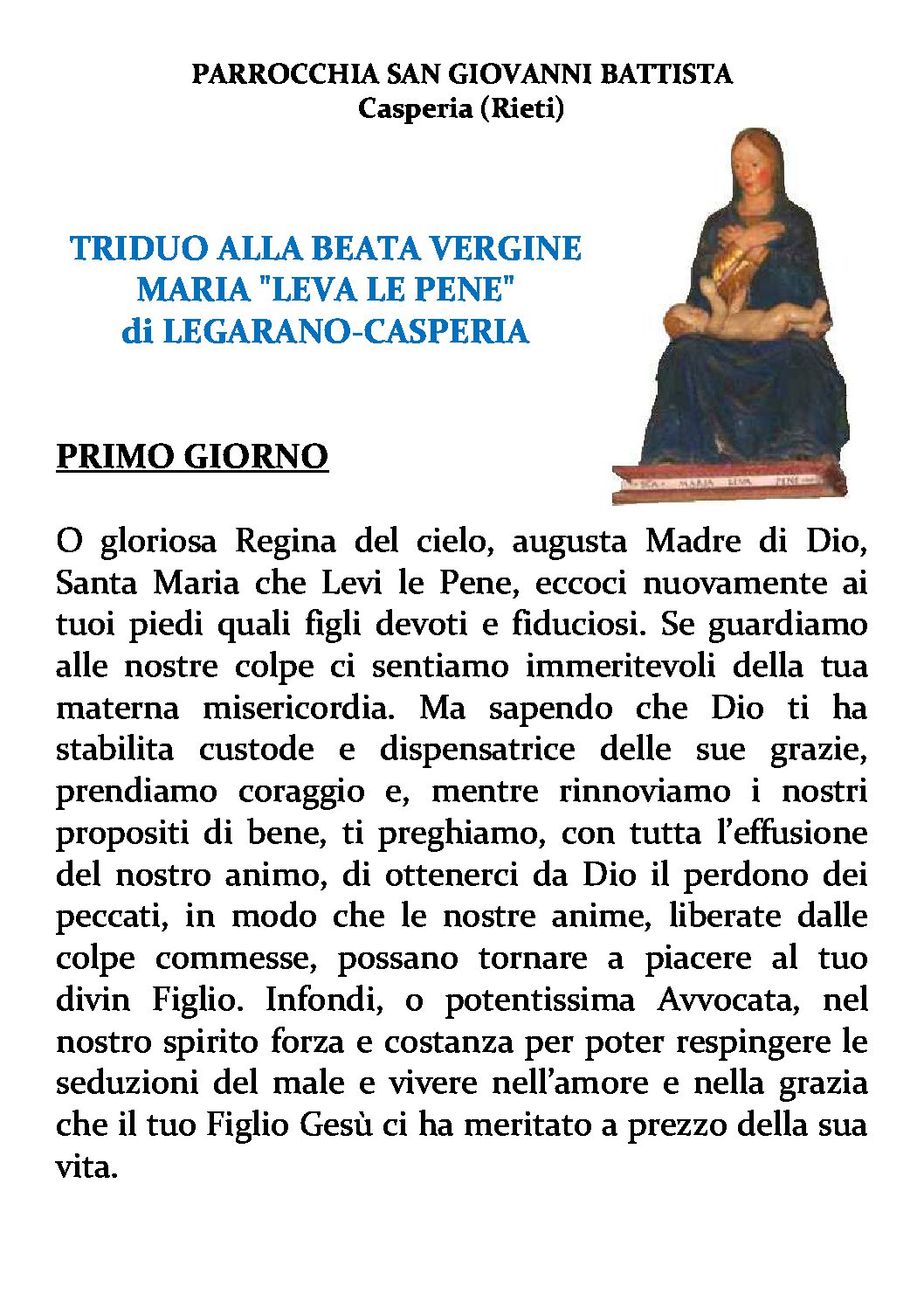 TRIDUO ALLA BEATA VERGINE MARIA - Parrocchia San Giovanni Battista